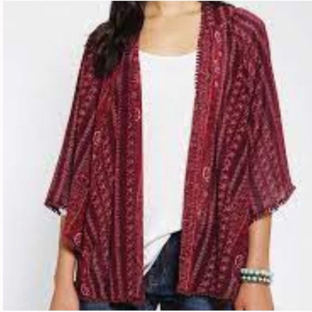 Ecote Burgundy Floral Print Boho Cardigan Women's Size M
